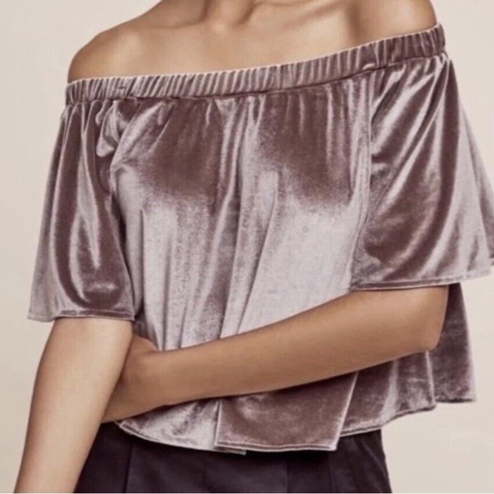 SUNDAY IN BROOKLYN Soft Velvet Off Shoulder Flutter Sleeve Top size S